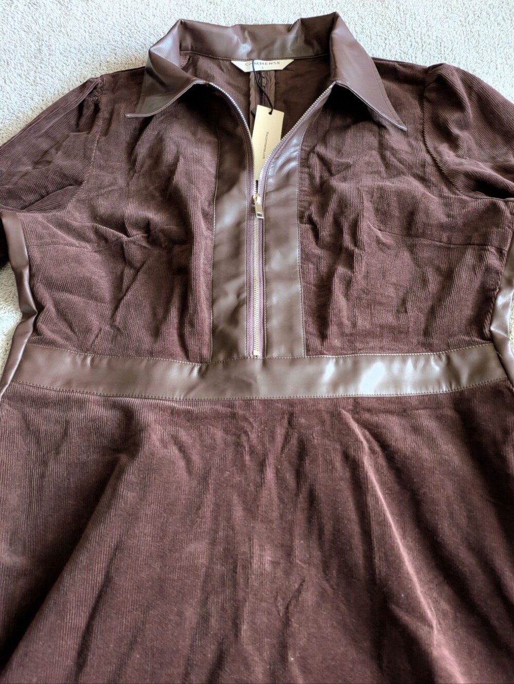 🌼B2G1🌼 Commense Dark Brown Long-Sleeve Midi Shirt Dress NWT - Picture 5 of 11